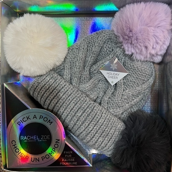 Rachel Zoe "Pick a Pom" Hat 3 Color Change Poms NEW - Picture 3 of 5